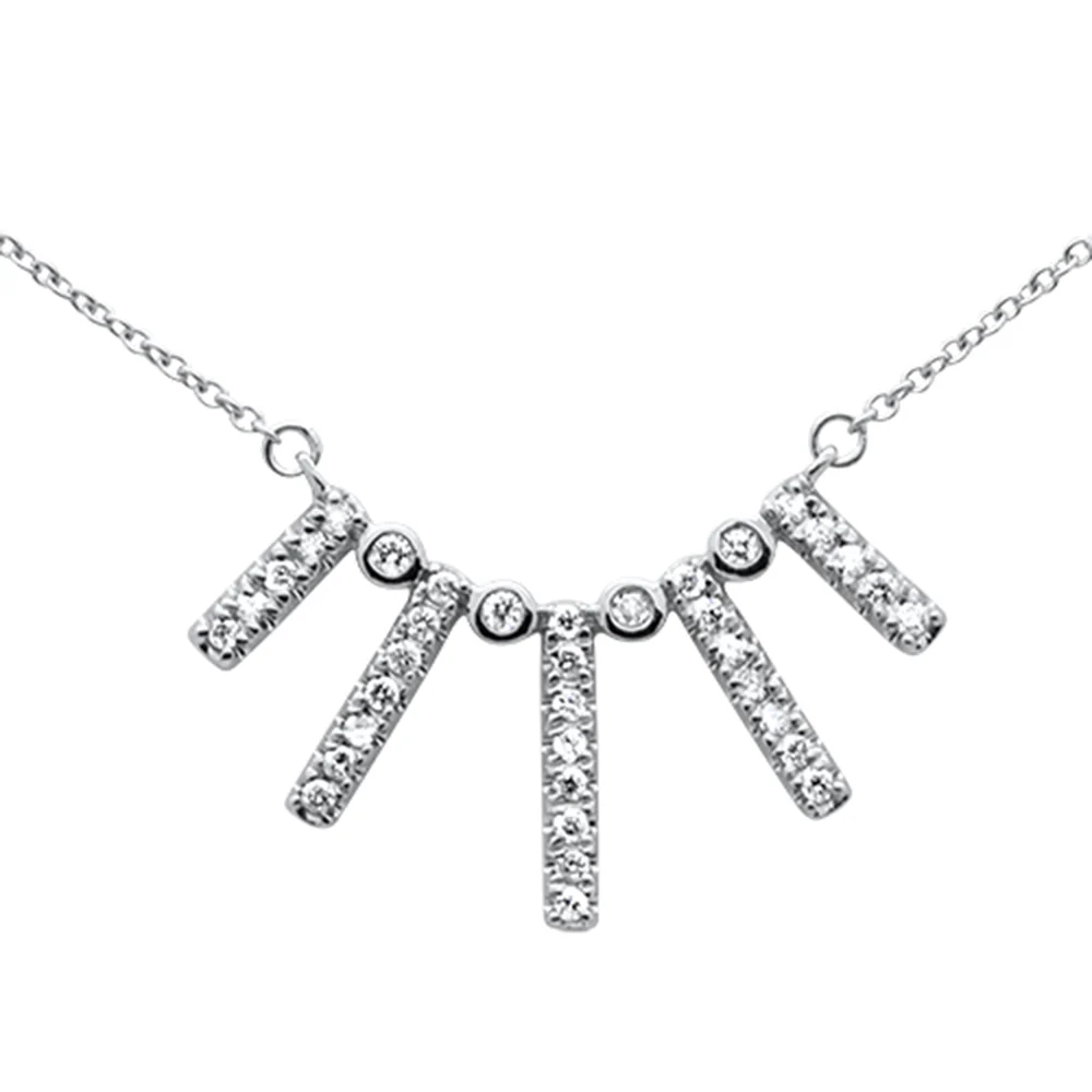 <span style="color:purple">SPECIAL!</span> .24ct G SI 14K White Gold Diamond Crown Bar Pendant Necklace 18" Long
