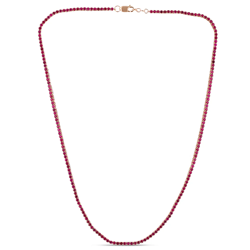 <span style="color:purple">SPECIAL!</span> 4.05ct 14K Rose Gold Ruby Gemstones Tennis Necklace 14"+2" Long Adjustable