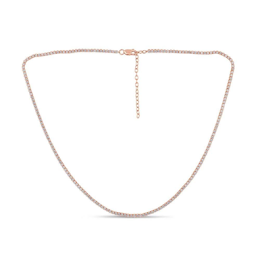 <span style="color:purple">SPECIAL!</span> 3.10ct G SI 14K Rose Gold Adjustable Tennis Necklace 14"+2" Long