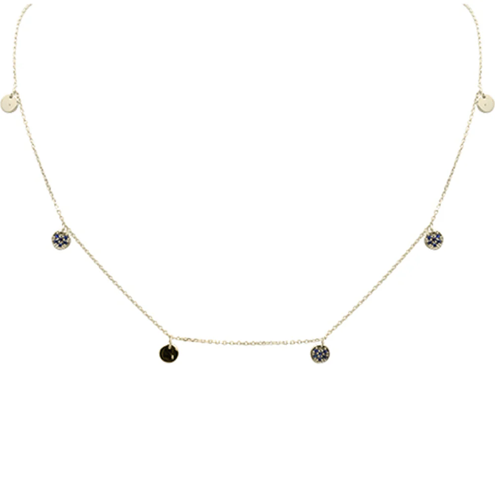 <span>DIAMOND CLOSEOUT! </span> .18ct G SI 14K Yellow Gold Blue Sapphire Gemstone Pendant Necklace 18" Long