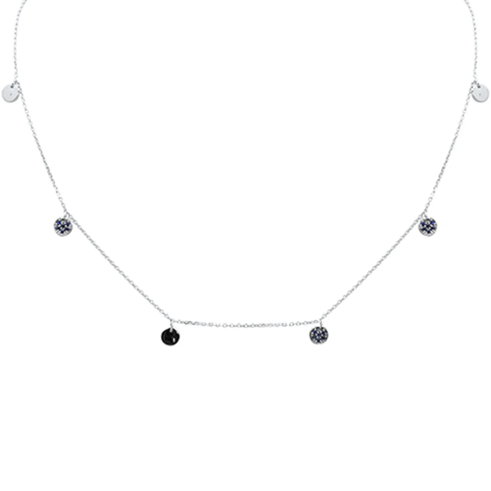 <span>DIAMOND CLOSEOUT! </span> .17ct G SI 14K White Gold Blue Sapphire Gemstone Pendant Necklace 18"