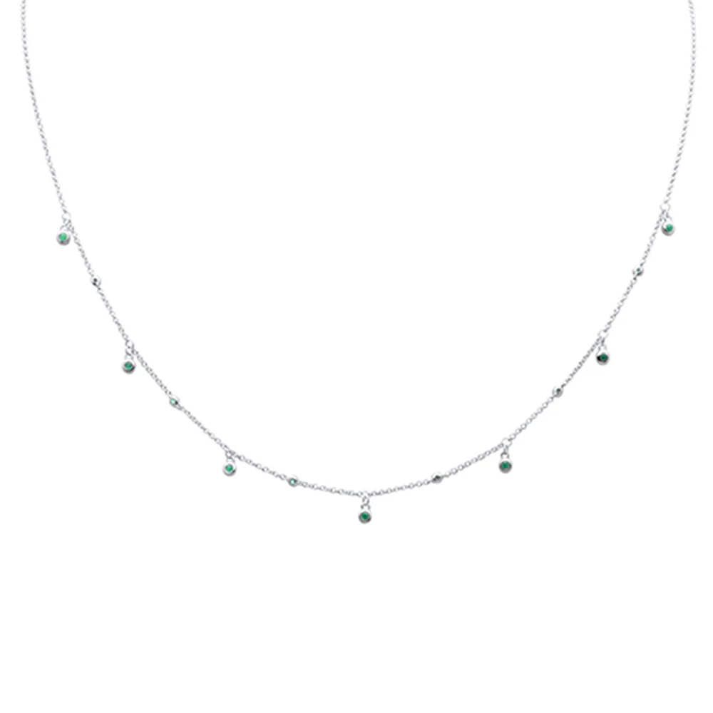 <span>DIAMOND CLOSEOUT! </span> .13ct G SI 14K White Gold Emerald Gemstone Dangling Pendant Necklace 18" Long