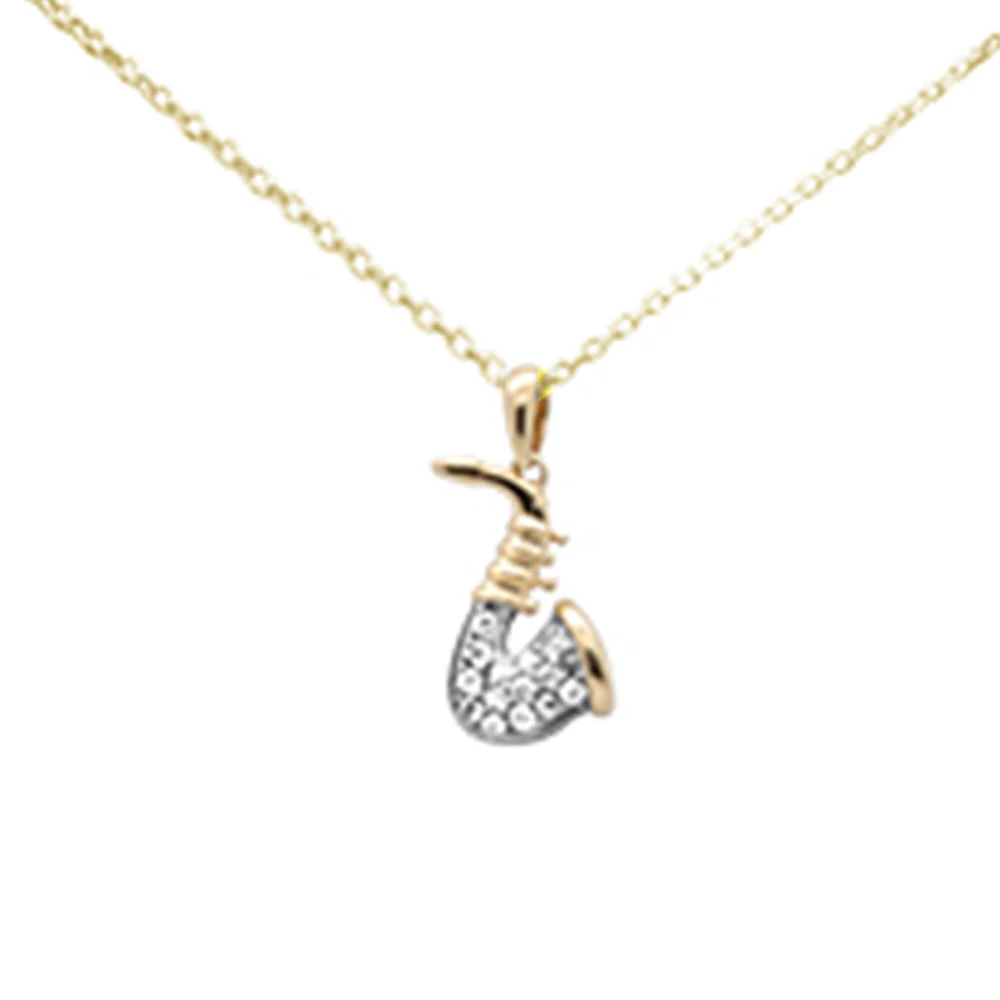 <span style="color:purple">SPECIAL!</span> .16ct G SI 14K Yellow Gold Diamond Saxophone Pendant Necklace 18" Long