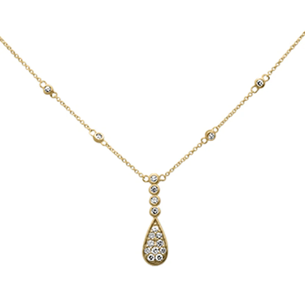 <span style="color:purple">SPECIAL!</span> .42ct G SI 14K Yellow Gold Diamond Pear & Round Shaped Drop Pendant Necklace 16" + 2" Long