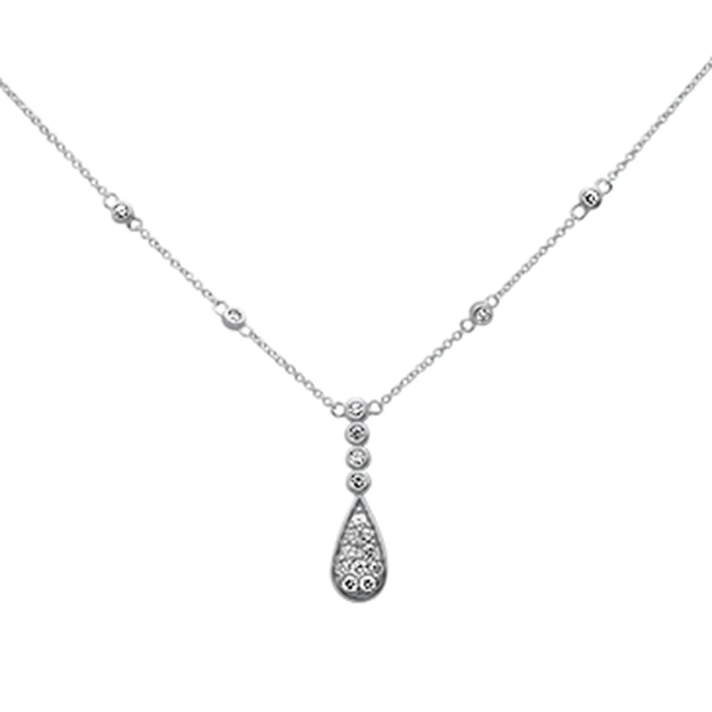 <span style="color:purple">SPECIAL!</span> .43ct G SI 14K White Gold Diamond Pear & Round Shaped Drop Pendant Necklace 16" + 2" Long