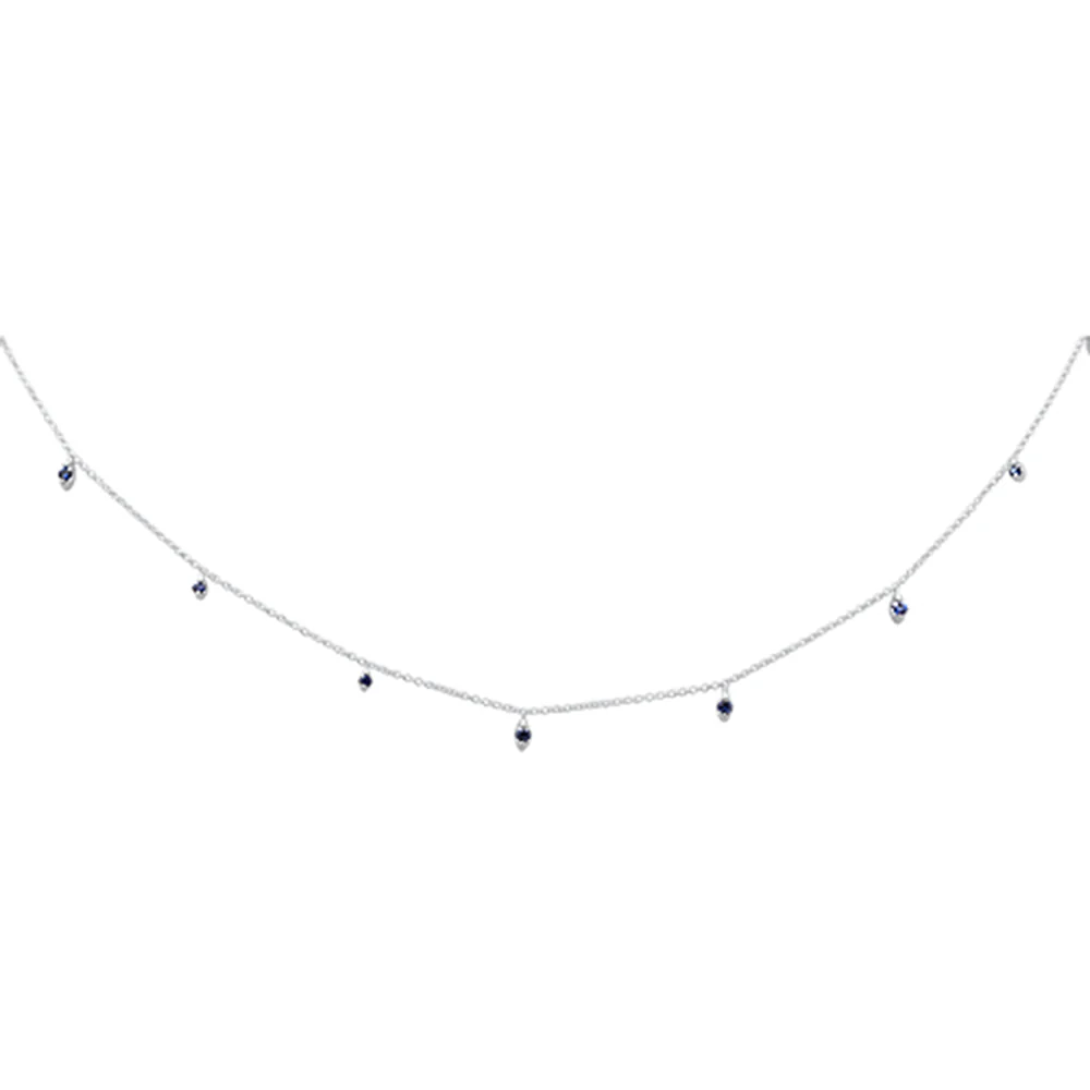<span>DIAMOND CLOSEOUT! </span> .39ct G SI 14K White Gold Blue Sapphire Gemstone Pendant Necklace 16" + 2" Long