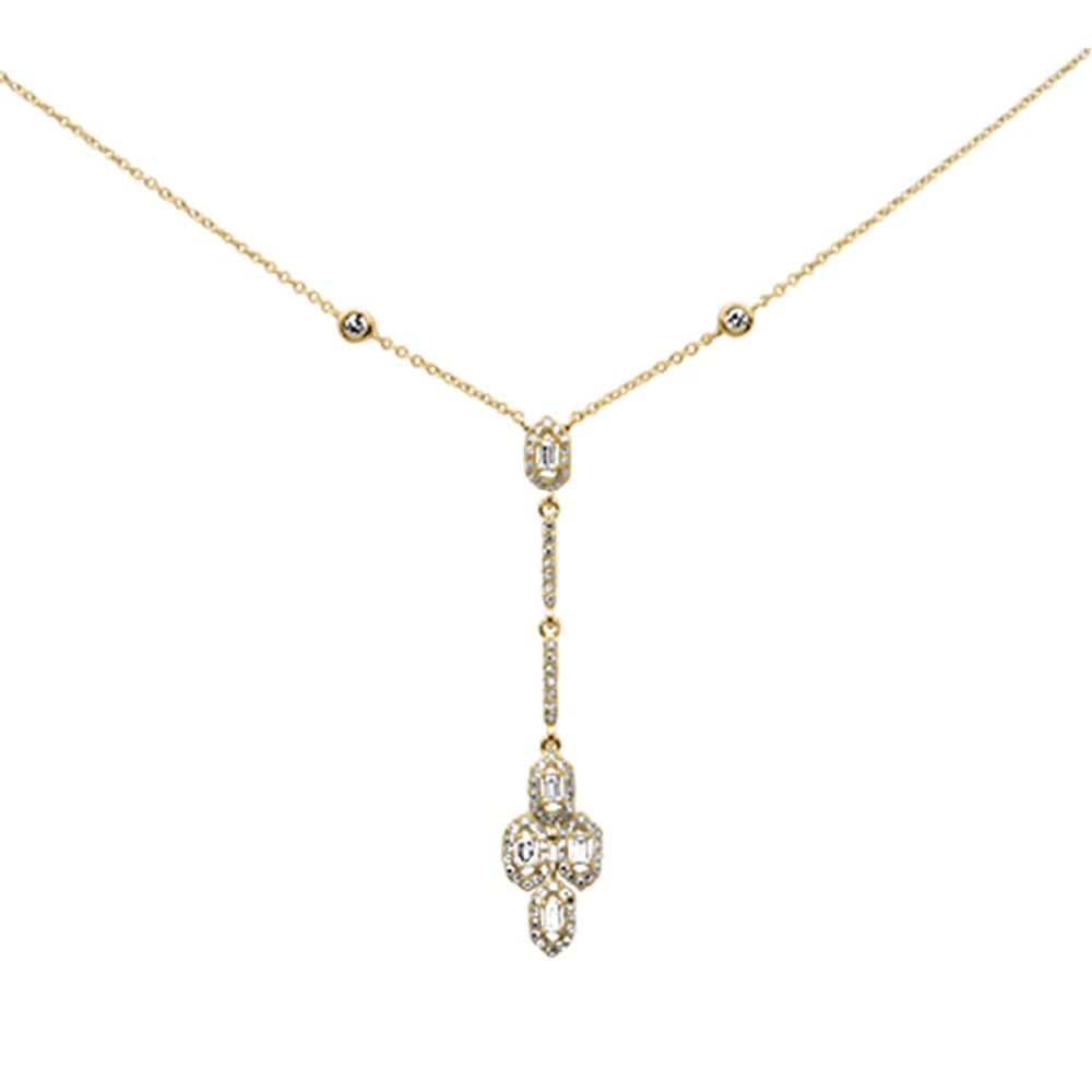 <span style="color:purple">SPECIAL!</span> .33ct G SI 14K Yellow Gold Diamond Round & Baguette Drop Pendant Necklace 16" + 2" Long