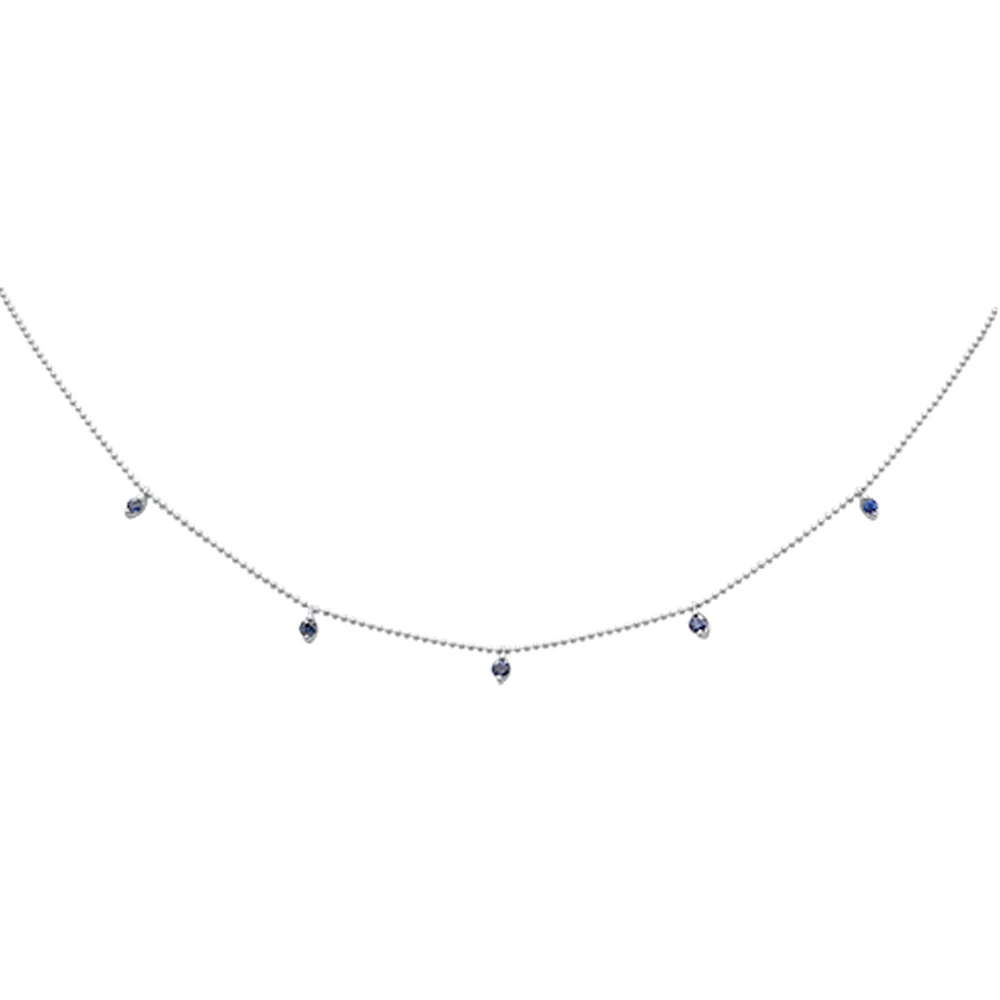 <span>DIAMOND CLOSEOUT! </span> .34ct G SI 14K White Gold Blue Sapphire Gemstone Pendant Necklace 18" Long