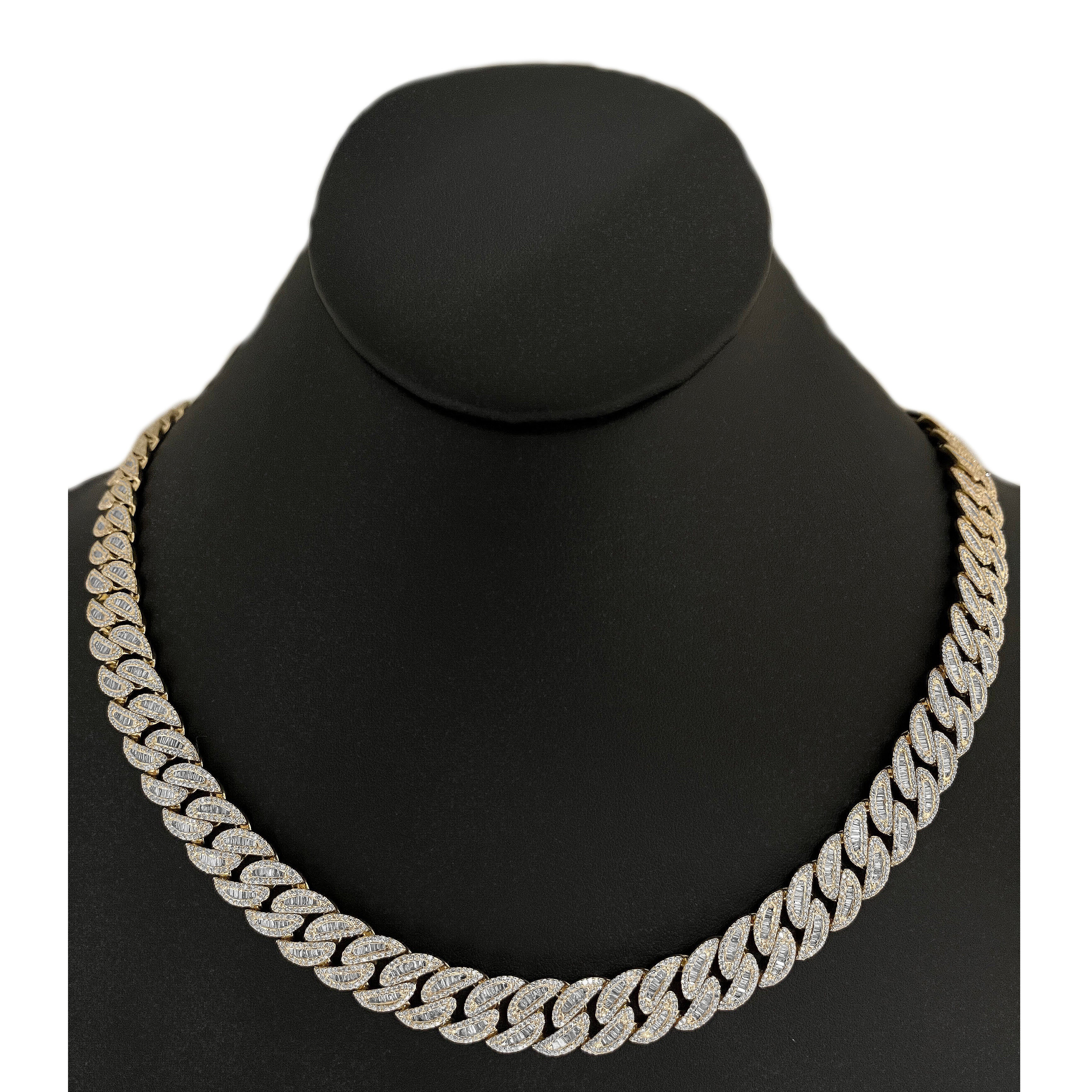 <span style="color:purple">SPECIAL!</span> 11mm 12.60ct G SI 14K Yellow Gold Baguette & Round Diamond Cuban Necklace 20"