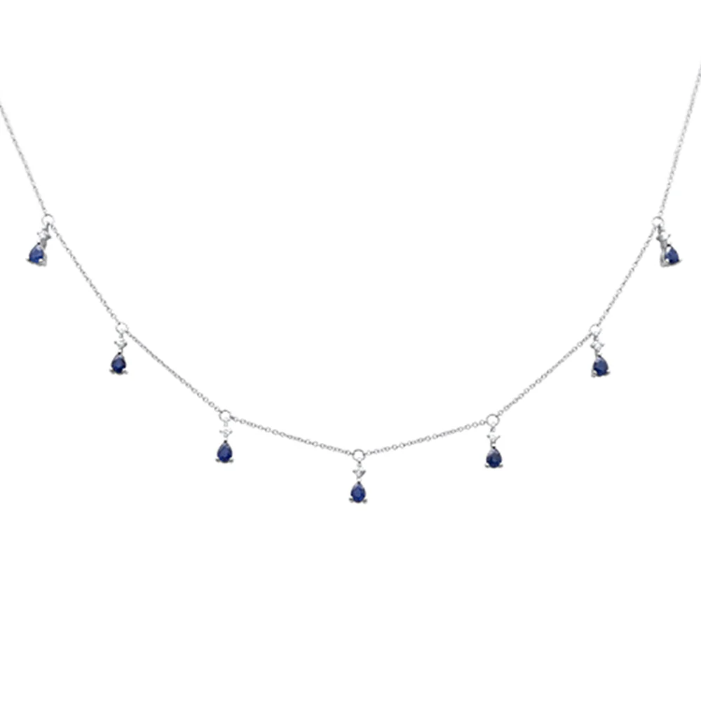 <span style="color:purple">SPECIAL!</span> 1.85ct G SI 14K White Gold Diamond & Blue Sapphire Pendant Necklace 16+2"Ext Chain