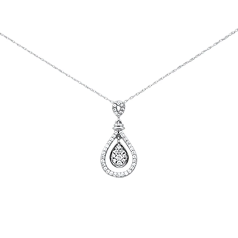 <span style="color:purple">SPECIAL!</span> .26ct G SI 14K White Gold Diamond Pear Shaped Pendant Necklace 18" Long Chain