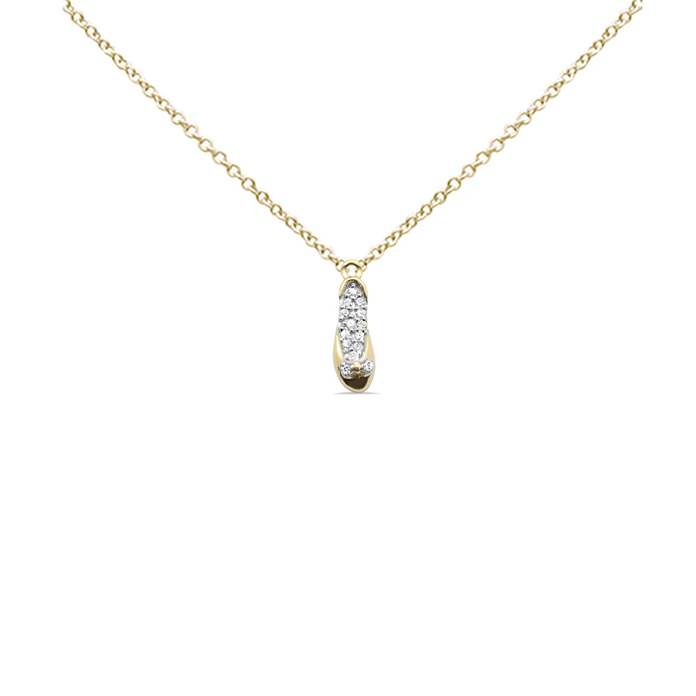 .09ct G SI 14K Yellow Gold Diamond Shoe Style Pendant Necklace 18" Long