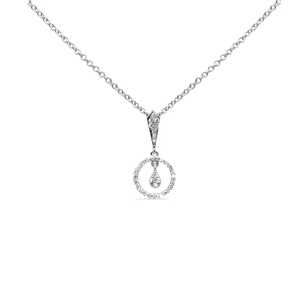 <span style="color:purple">SPECIAL!</span> .22ct G SI 14K White Gold Diamond Round Drop Pendant Necklace 18" Long