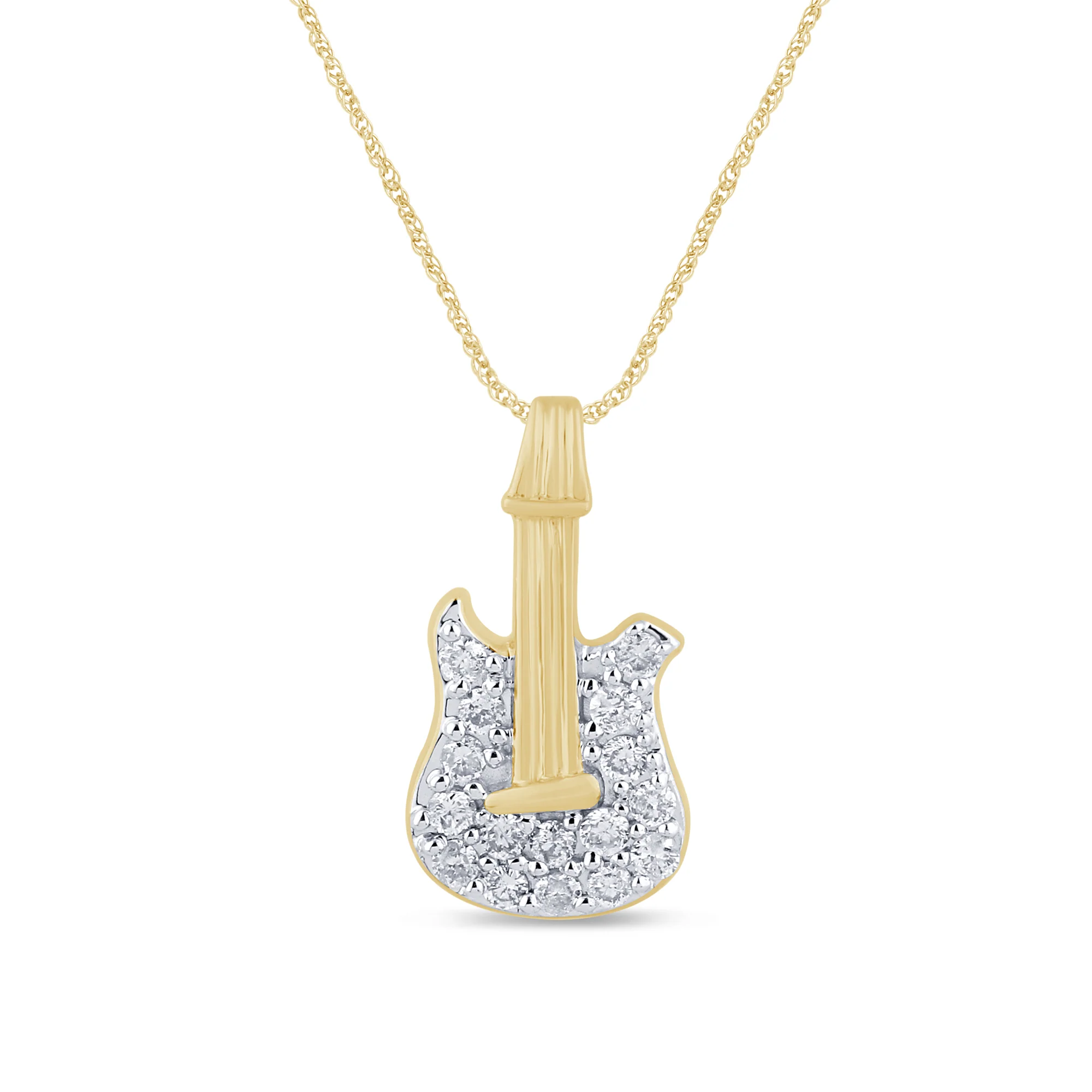 <span>DIAMOND CLOSEOUT! </span>  .16ct G SI 14K Yellow Gold Diamond Guitar Style Pendant Necklace 18" Long