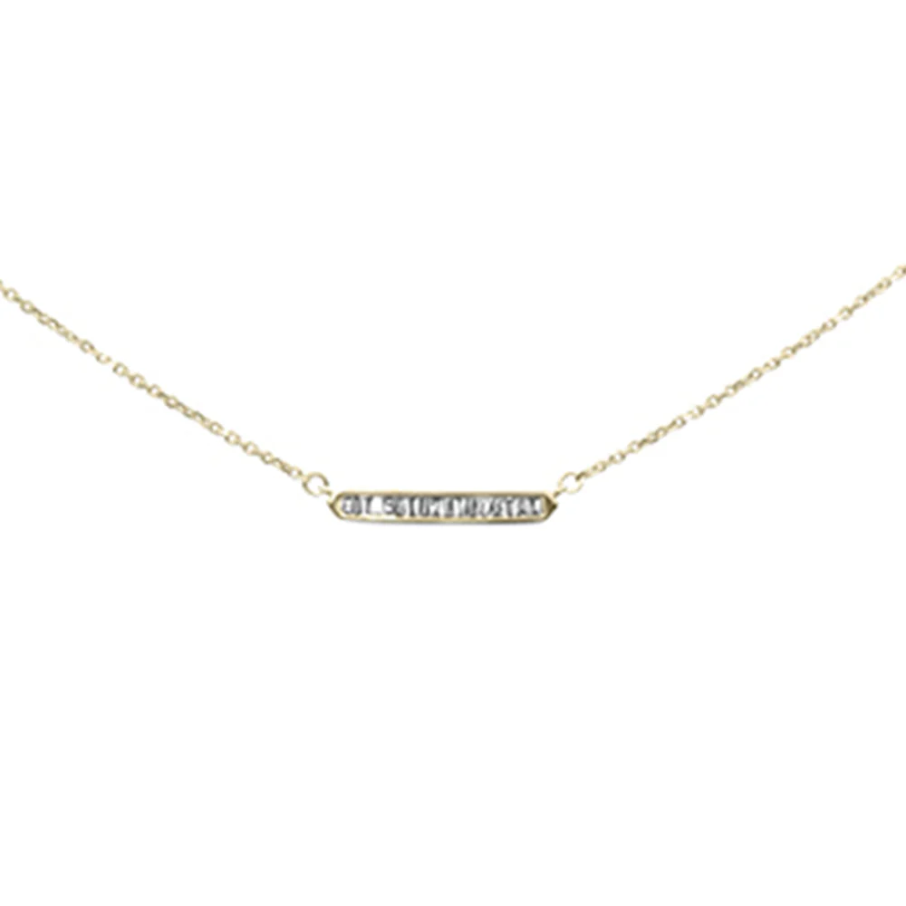 <span style="color:purple">SPECIAL!</span> .14ct G SI 14K Yellow Gold Baguette Diamond Pendant Necklace 16+2"Ext Chain
