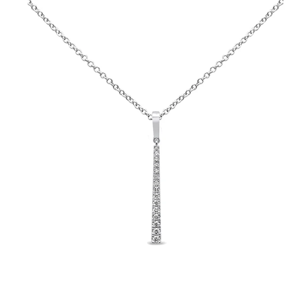 <span style="color:purple">SPECIAL!</span> .22ct G SI 14K White Gold Diamond Line Drop Pendant Necklace 18" Long