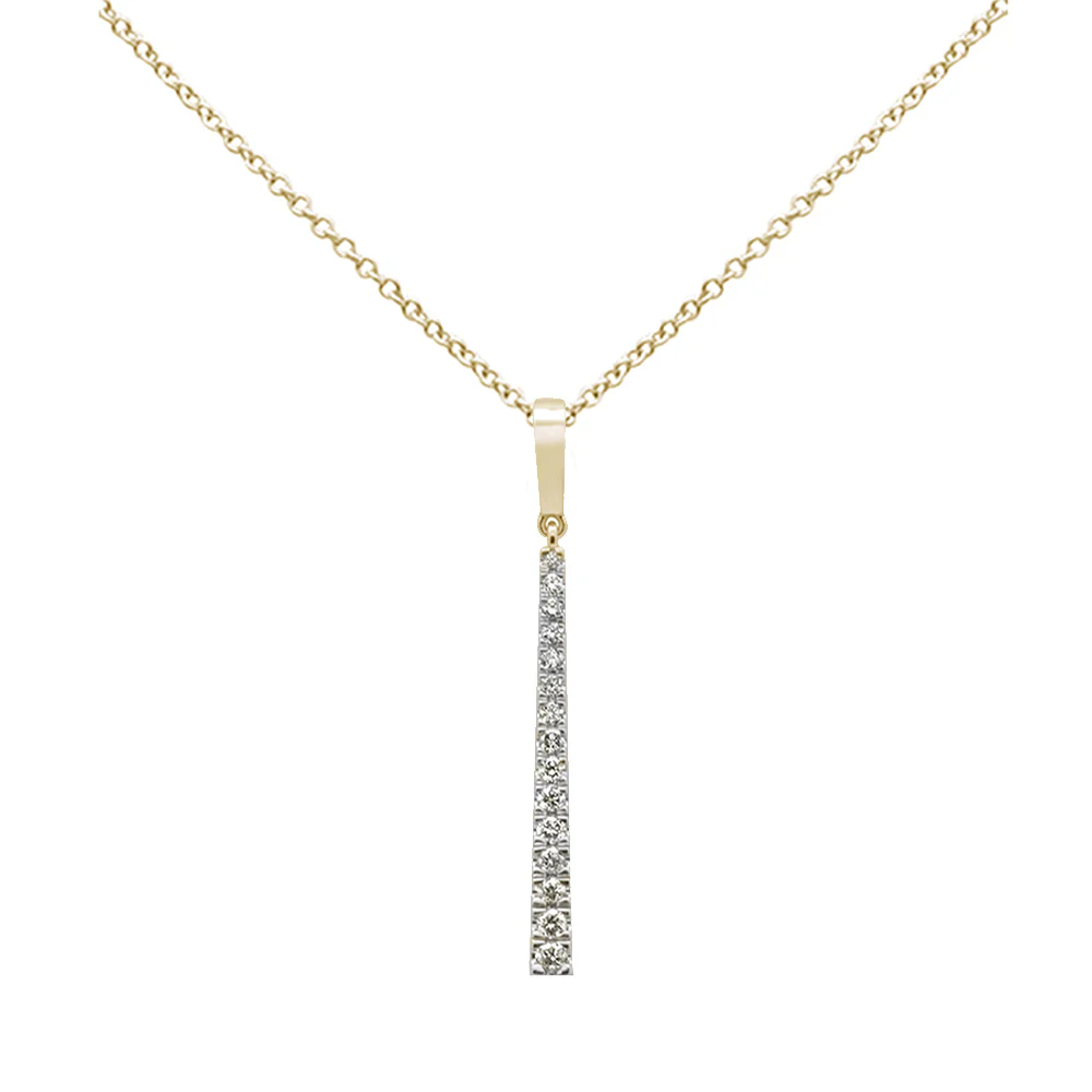 <span style="color:purple">SPECIAL!</span> .21ct G SI 14K Yellow Gold Diamond Line Drop Pendant Necklace 18" Long