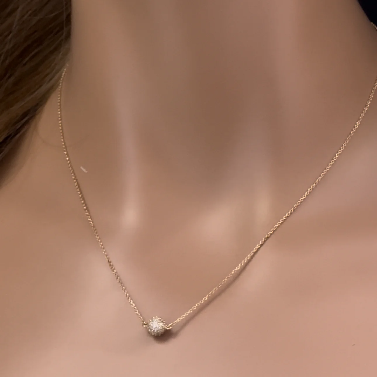 <span>DIAMOND CLOSEOUT! </span> .33ct G SI 14K Yellow Gold Diamond Disco Ball Pendant Necklace 16+2"Ext Long Chain
