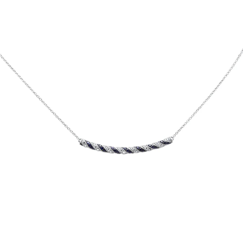 <span style="color:purple">SPECIAL!</span> 1.14ct G SI 14K White Gold Diamond & Blue Sapphire Gemstone Pendant Necklace 16" Long Chain