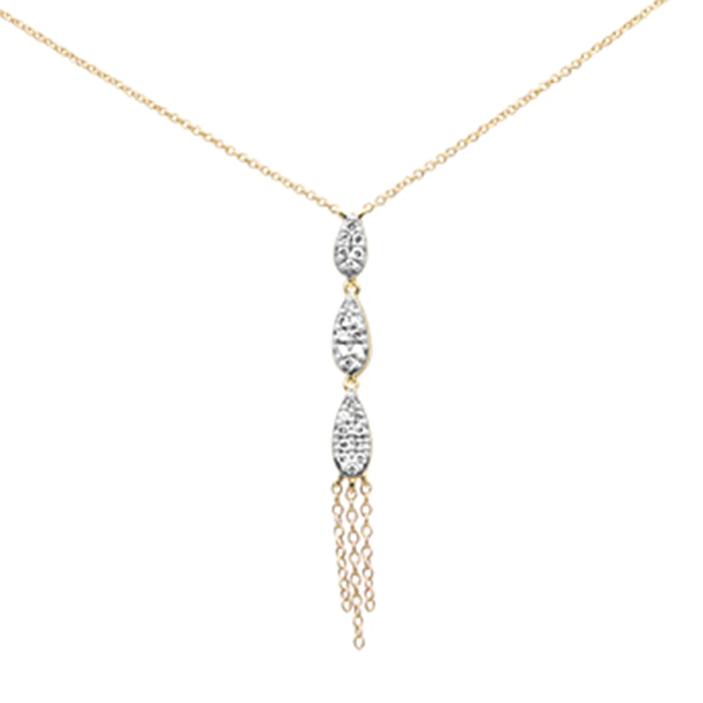 <span style="color:purple">SPECIAL!</span> .26ct G SI 14K Yellow Gold Diamond Pear Shaped Drop Pendant Necklace 16" Long Chain