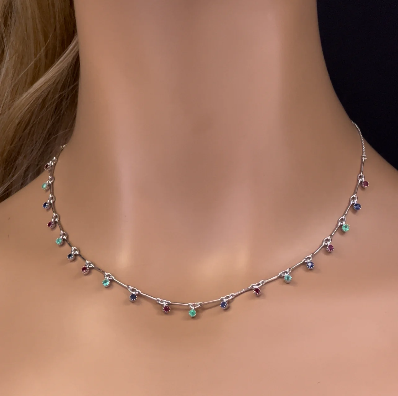 <span>GEMSTONE CLOSEOUT! </span>1.16ct G SI 14K White Gold Multi Color Gemstone Dangling Pendant Necklace 16" + 2" Ext - Image 2