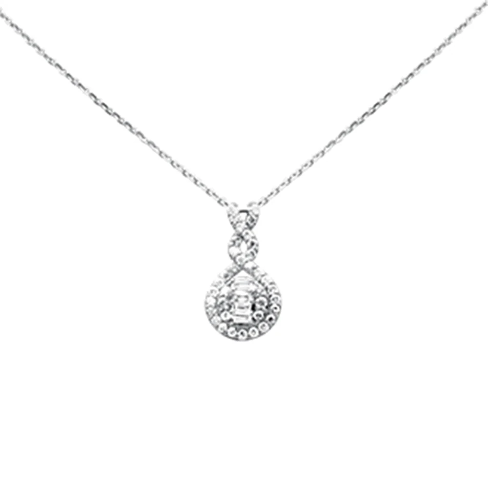 <span style="color:purple">SPECIAL!</span> .45ct G SI 14K White Gold Diamond Round & Baguette Pendant 18" Necklace