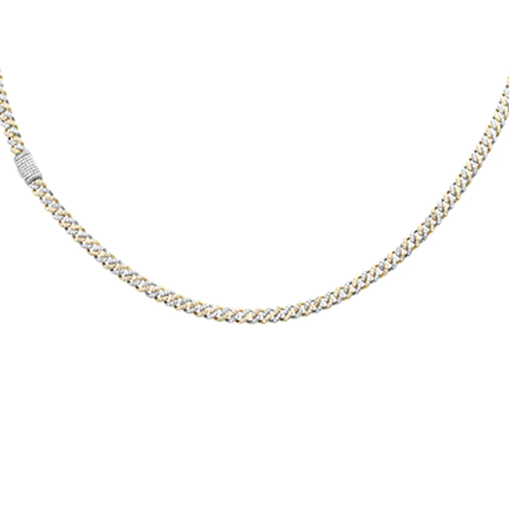 <span style="color:purple">SPECIAL!</span>4MM 1.70ct G SI 14K White & Yellow Gold Two Tone Diamond Cuban Necklace 16" Long - Image 2
