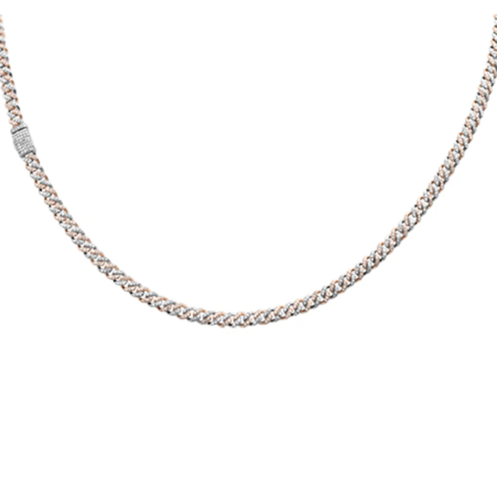 <span style="color:purple">SPECIAL!</span>4MM 1.73ct G SI 14K White & Rose Gold Two Tone Diamond Cuban Necklace 16" Long - Image 2