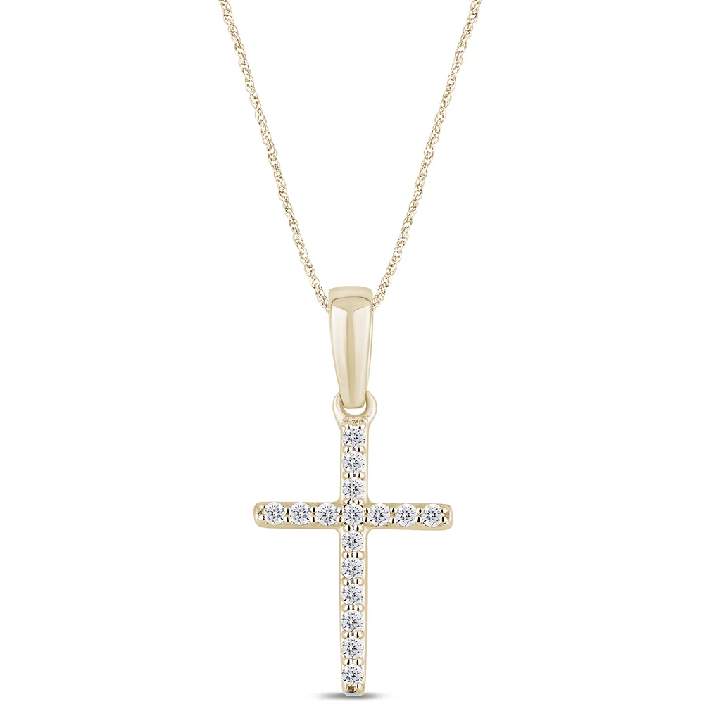 .10ct G SI 14K Yellow Gold Diamond Cross Pendant Necklace 18" Long
