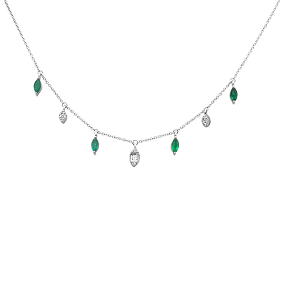 <span>DIAMOND CLOSEOUT! </span> .58ct G SI 14K White Gold Diamond & Emerald Gemstone Pendant Necklace 16+2" EXT Long