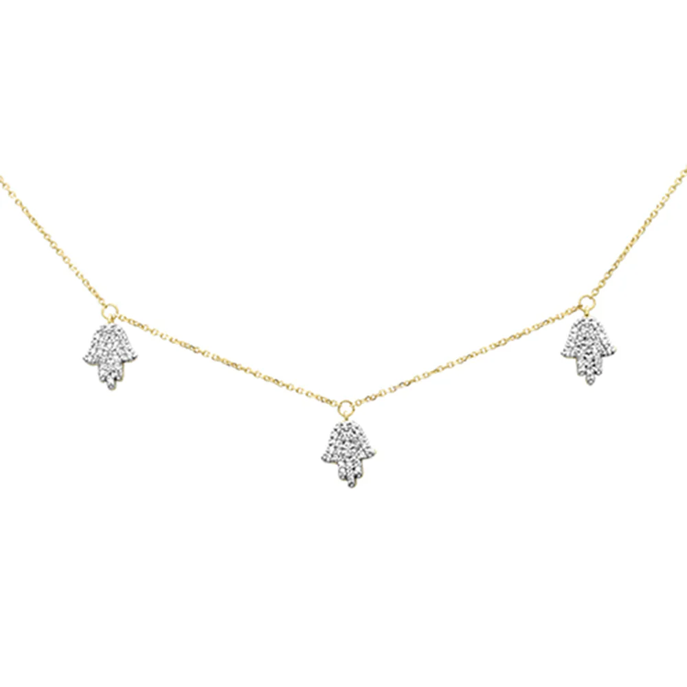 <span>DIAMOND CLOSEOUT! </span>0.31ct G SI 14K Yellow Gold Diamond Hamsa Pendant Necklace 16+2" Ext Long