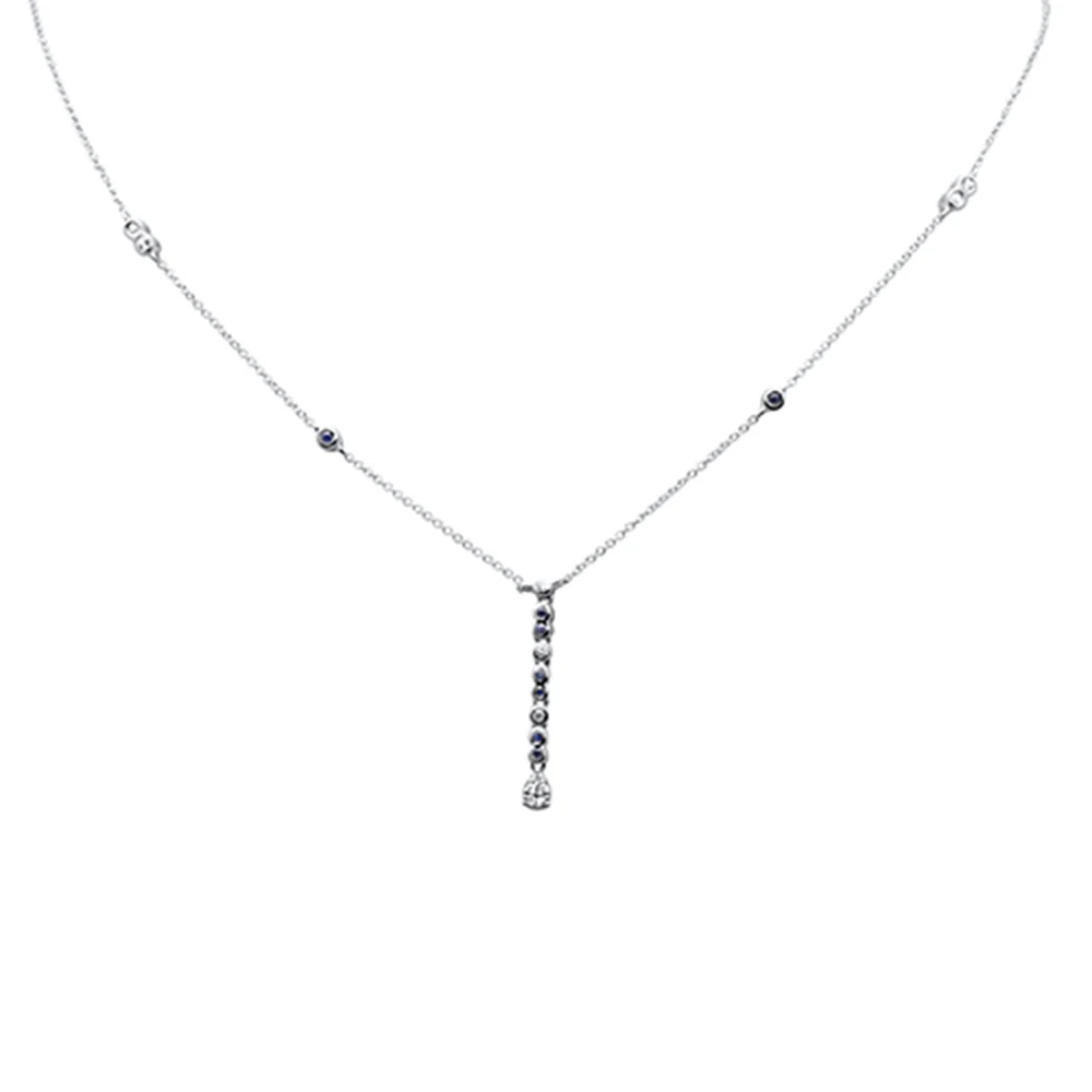 <span>DIAMOND CLOSEOUT! </span>.23ct G SI 14K White Gold Diamond & Blue Sapphire Gemstone Drop Pendant Necklace 16" + 2" Ext