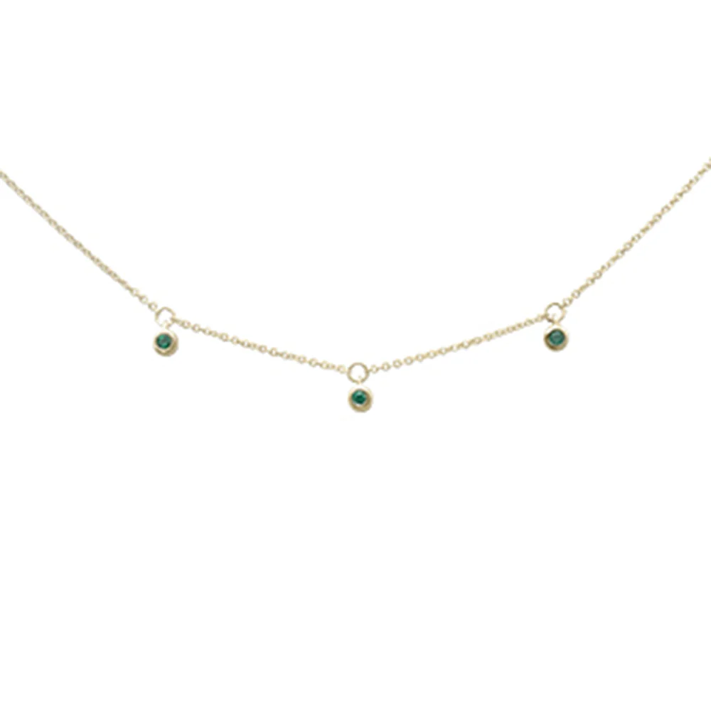 <span>DIAMOND CLOSEOUT! </span> .07ct G SI 14K Yellow Gold Emerald Gemstone Pendant Necklace 16+2" Long Chain