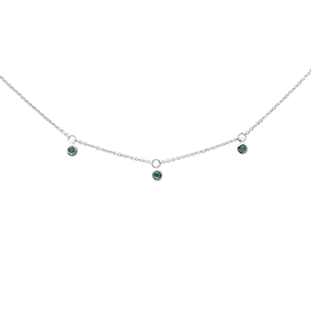 <span>DIAMOND CLOSEOUT! </span> .07ct G SI 14K White Gold Emerald Gemstone Pendant Necklace 16+2" Long Chain