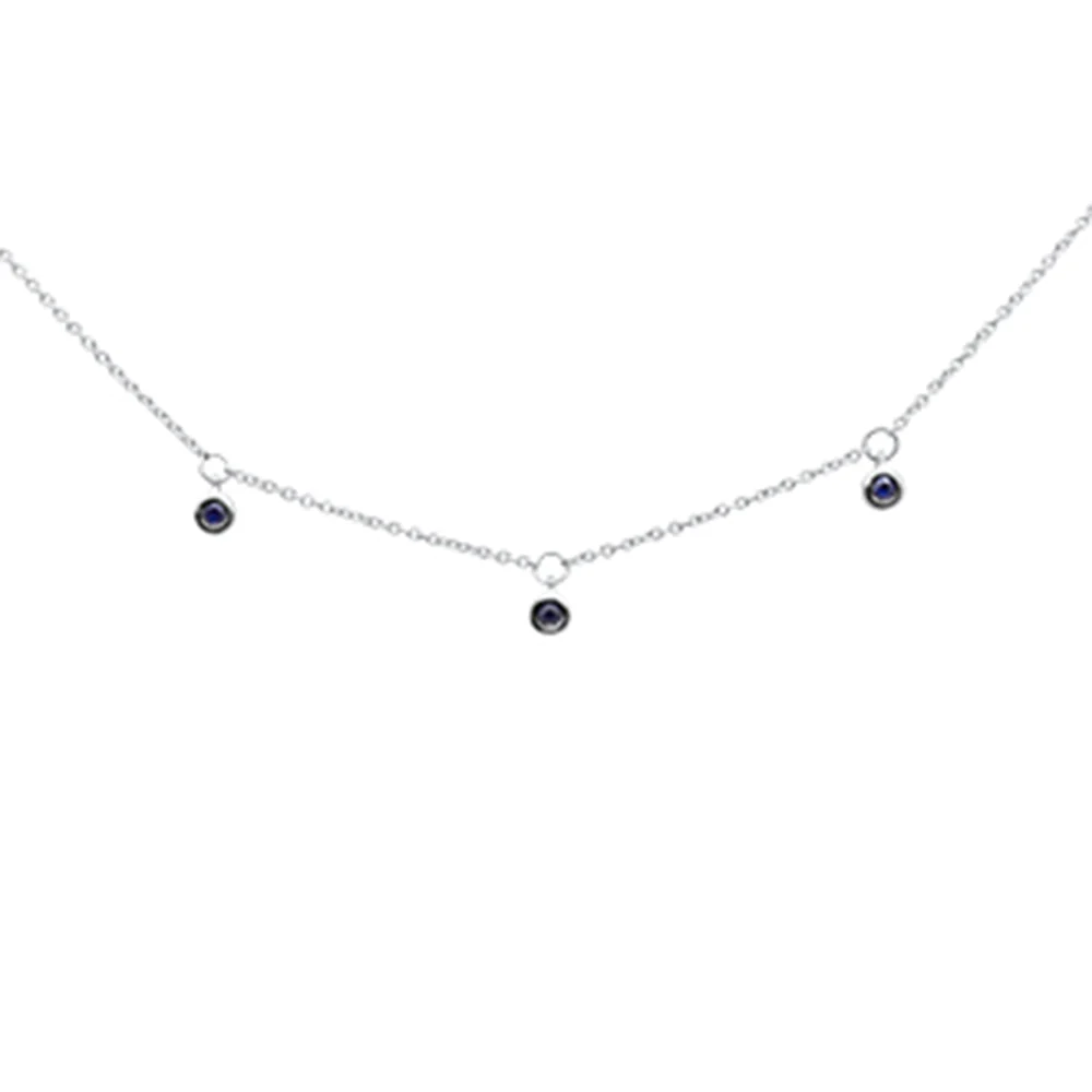 <span>DIAMOND CLOSEOUT! </span> .10ct G SI 14K White Gold Blue Sapphire Gemstone Pendant Necklace 16+2" Long Chain