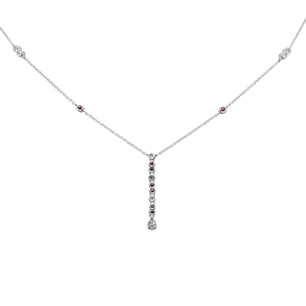 <span style="color:purple">SPECIAL!</span> .26ct G SI 14K White Gold Diamond & Ruby Gemstone Pendant Necklace 16+2" Long Chain - Image 2