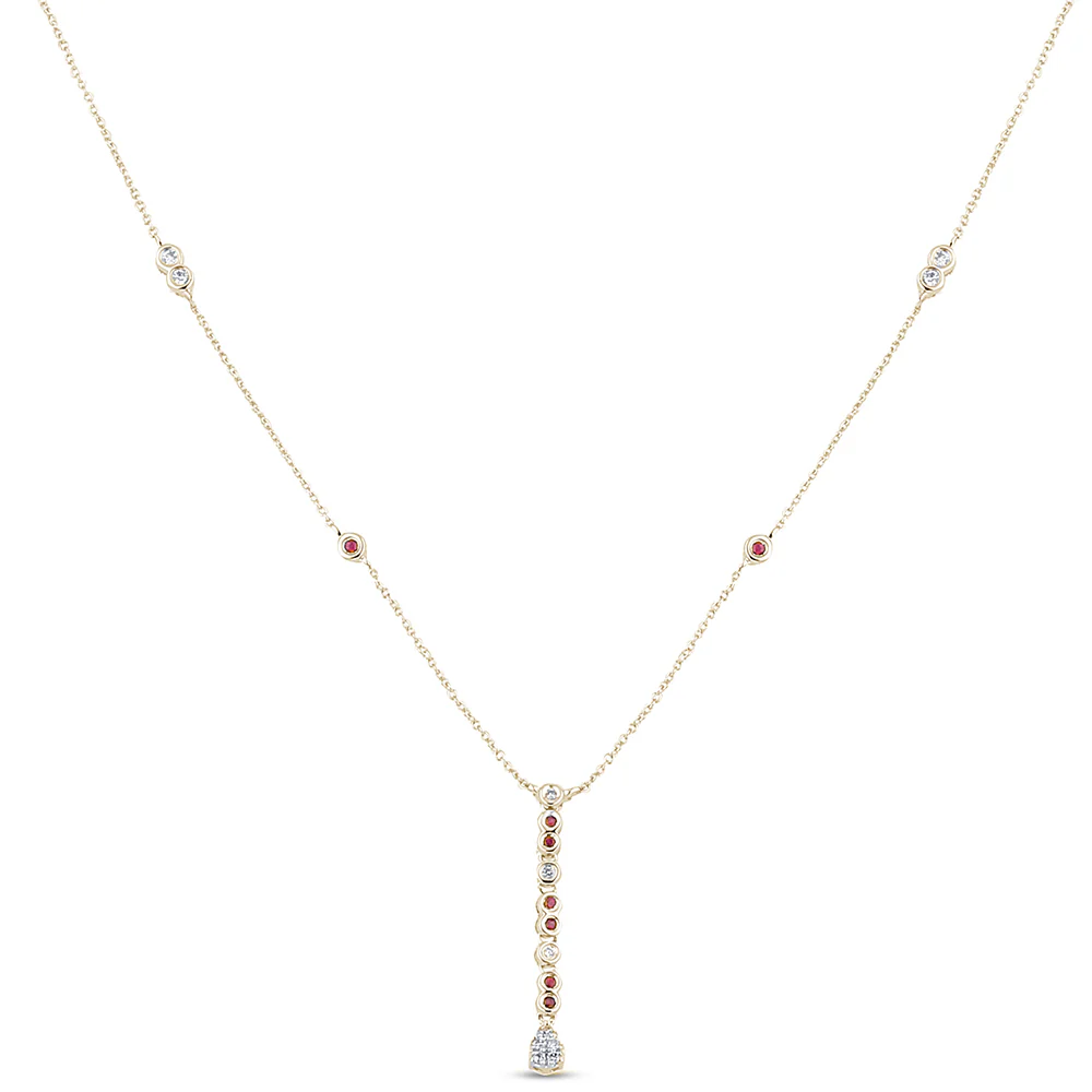 <span style="color:purple">SPECIAL!</span>.23ct G SI 14K Yellow Gold Diamond & Ruby Gemstone Pendant Necklace 16+2" EXT Long