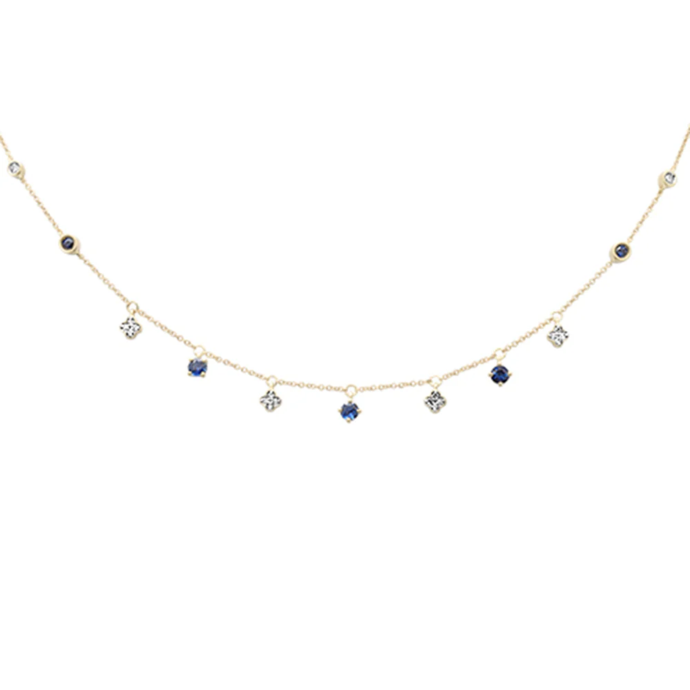 <span>GEMSTONE CLOSEOUT! </span> .81ct G SI 14K Yellow Gold Diamond & Blue Sapphire Gemstone Pendant Necklace 16+2" Long Chain