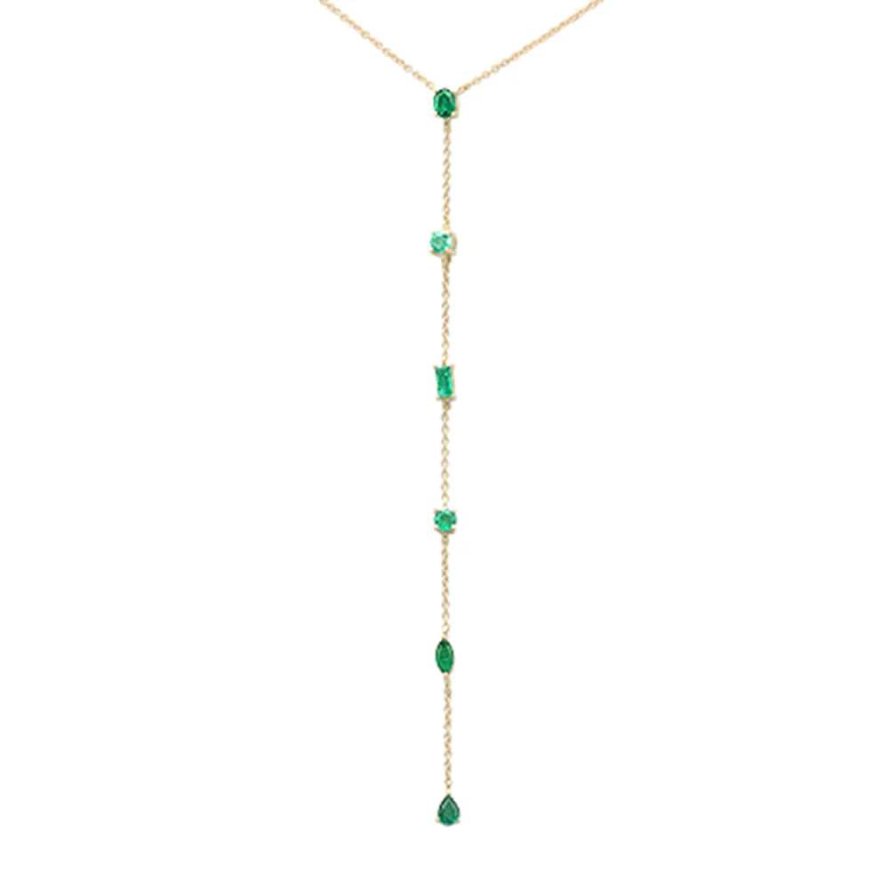 <span>DIAMOND CLOSEOUT! </span> .77ct G SI 14K Yellow Gold Emerald Gemstone Pendant Necklace 16+2" Long Chain