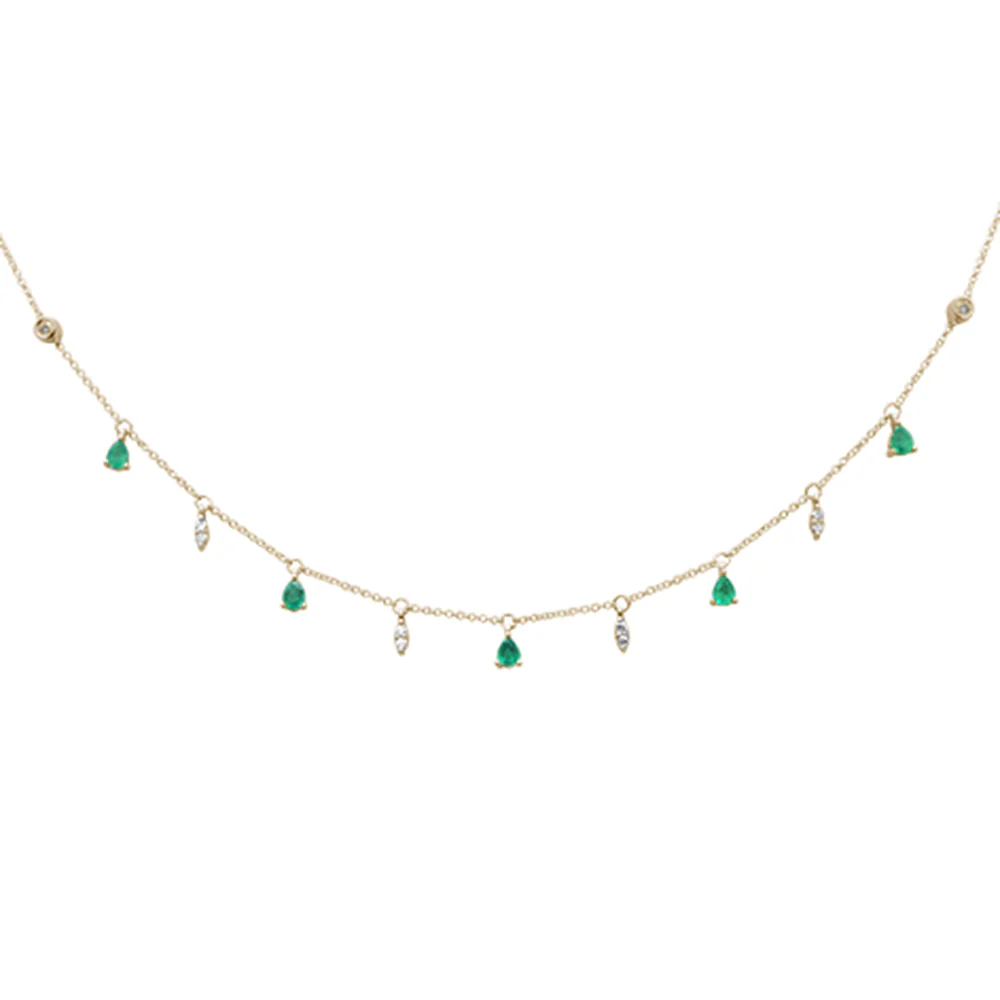 <span style="color:purple">SPECIAL!</span> .92ct G SI 14K Yellow Gold Diamond & Emerald Gemstone Pendant Necklace 16+2" Long Chain