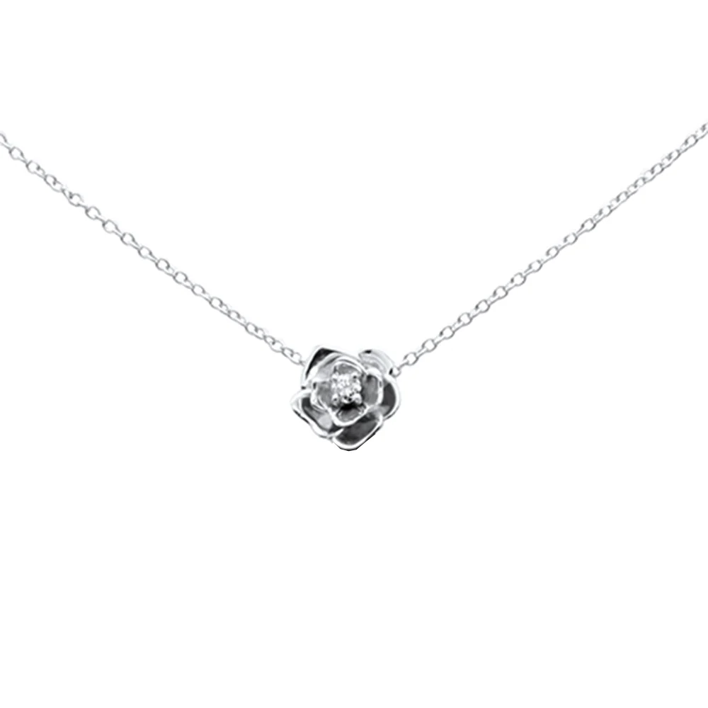 .05ct G SI 10K White Gold Diamond Flower Pendant Necklace 16" + 2" Ext