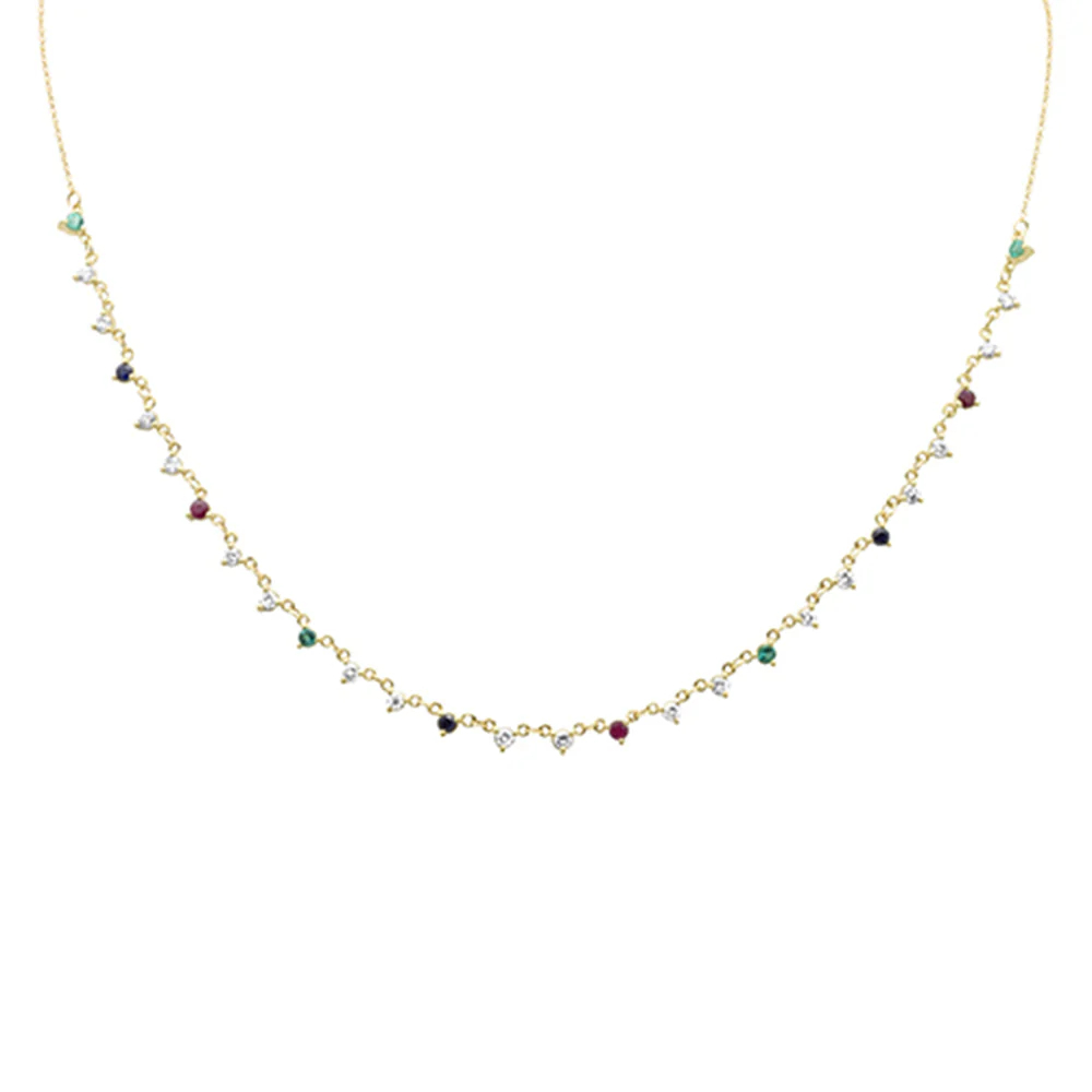 <span>GEMSTONE CLOSEOUT! </span>  1.71ct G SI 14K Yellow Gold Diamond & Multi Color Gemstones Pendant Necklace 16+2" Ext Long