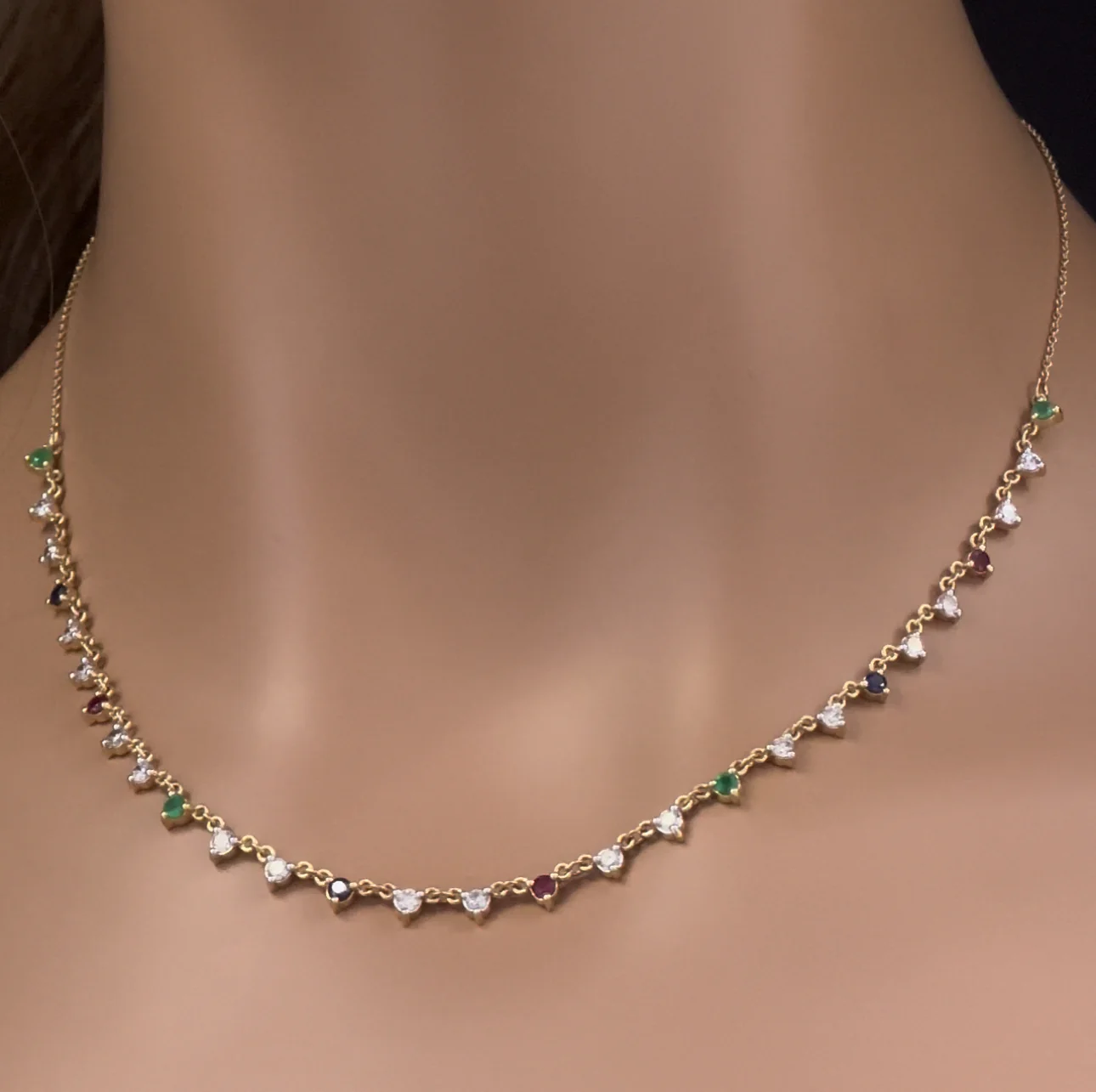 <span>GEMSTONE CLOSEOUT! </span>  1.71ct G SI 14K Yellow Gold Diamond & Multi Color Gemstones Pendant Necklace 16+2" Ext Long - Image 2