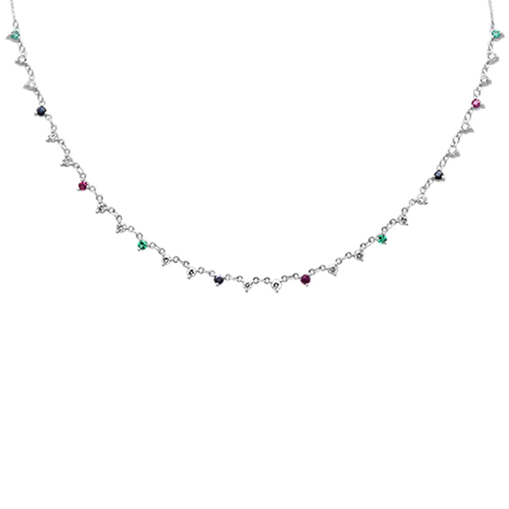 <span>GEMSTONE CLOSEOUT! </span>1.70ct G SI 14K White Gold Diamond & Multi Color Gemstone Pendant Necklace 16+2" EXT Long