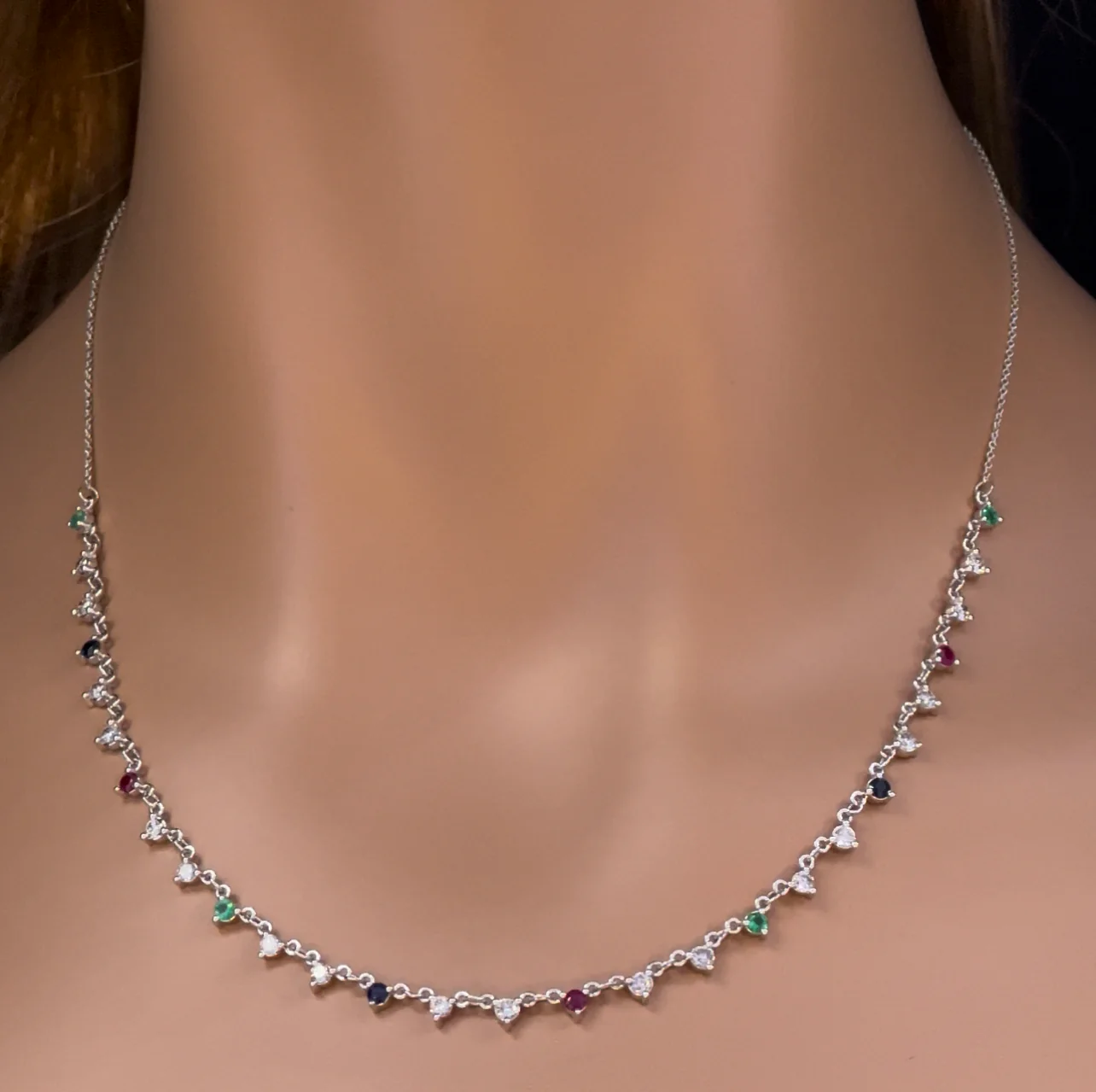 <span>GEMSTONE CLOSEOUT! </span>1.70ct G SI 14K White Gold Diamond & Multi Color Gemstone Pendant Necklace 16+2" EXT Long - Image 2