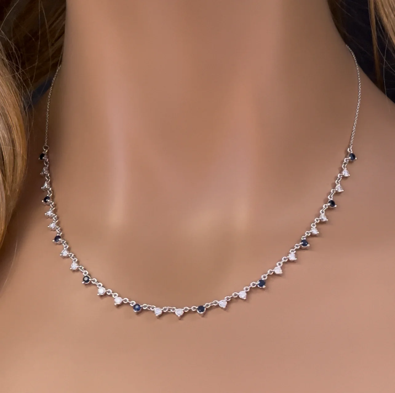 <span>GEMSTONE CLOSEOUT! </span>1.87ct G SI 14K White Gold Diamond & Blue Sapphire Gemstone Pendant Necklace 16+2" EXT Long