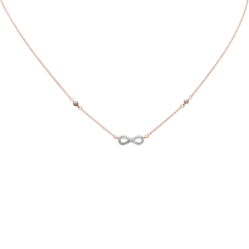 <span>DIAMOND CLOSEOUT! </span> .11ct G SI 14K Rose Gold Infinity Style Diamond Pendant Necklace 16+2" EXT Long