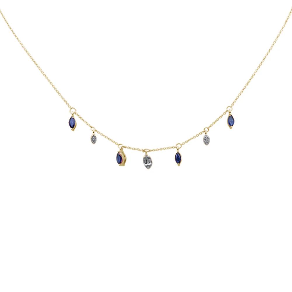 <span>DIAMOND CLOSEOUT! </span> .92ct G SI 14K Yellow Gold Diamond & Blue Sapphire Gemstone Pendant Necklace 16+2" EXT Long