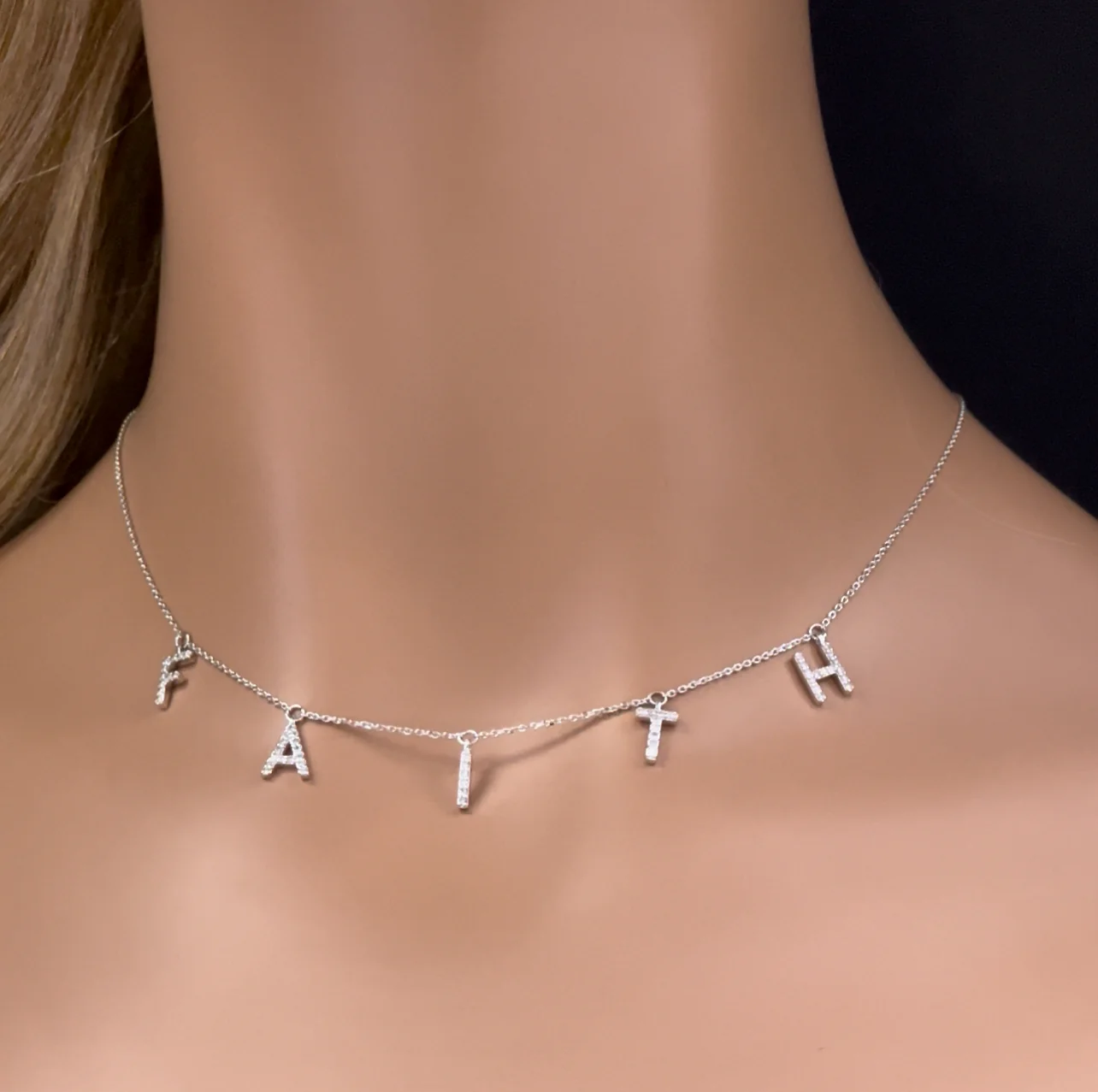 <span>DIAMOND  CLOSEOUT! </span>.27ct G SI 14K White Gold Diamond "FAITH" Pendant Necklace 16+2" EXT Long - Image 2