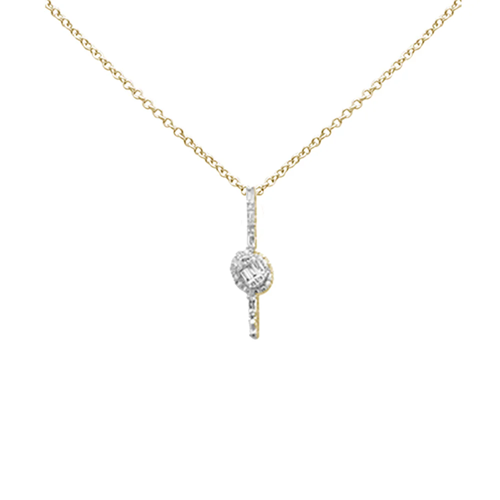 <span style="color:purple">SPECIAL!</span>.39ct G SI 14K Yellow Gold Round & Baguette Diamond Pendant Necklace 18" Long